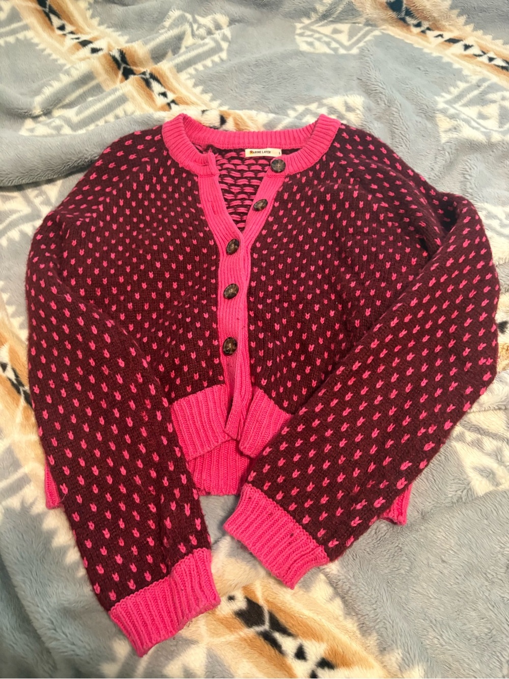 Marine Layer Magenta and Dark Burgundy Knit Cardigan